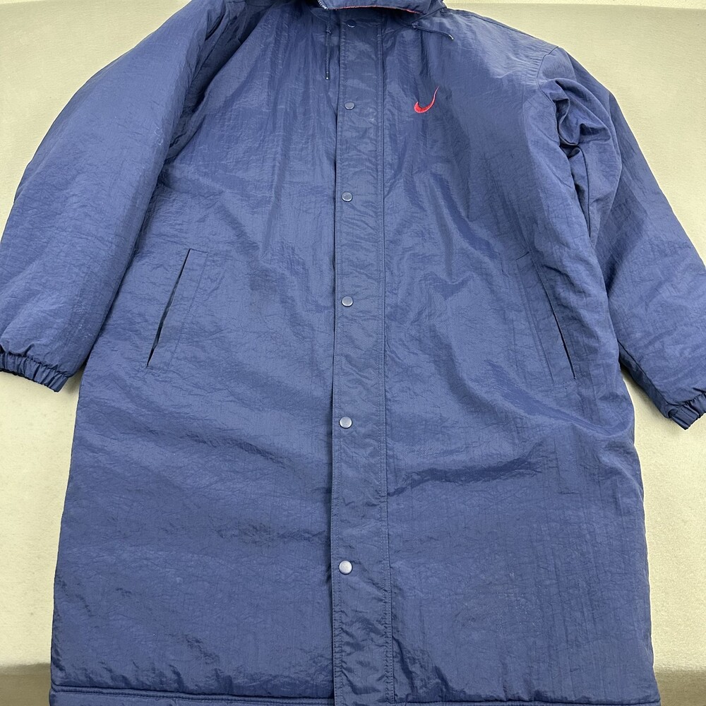 Vintage Nike Jacket Men Medium Blue Solid Trench Stadium Parka Hood 90s M *